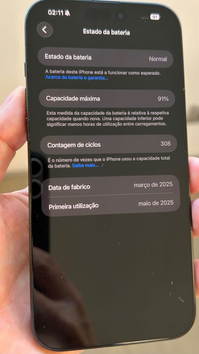 Apple iPhone 16 Pro Max (256 GB) - Titânio Black  Excelente estado, sem riscos ou marcas,  308 ciclos 91% capacidade total