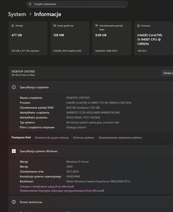 Komputer HP All-In-One 24 cale i5 8GB RAM / 512GB SSD