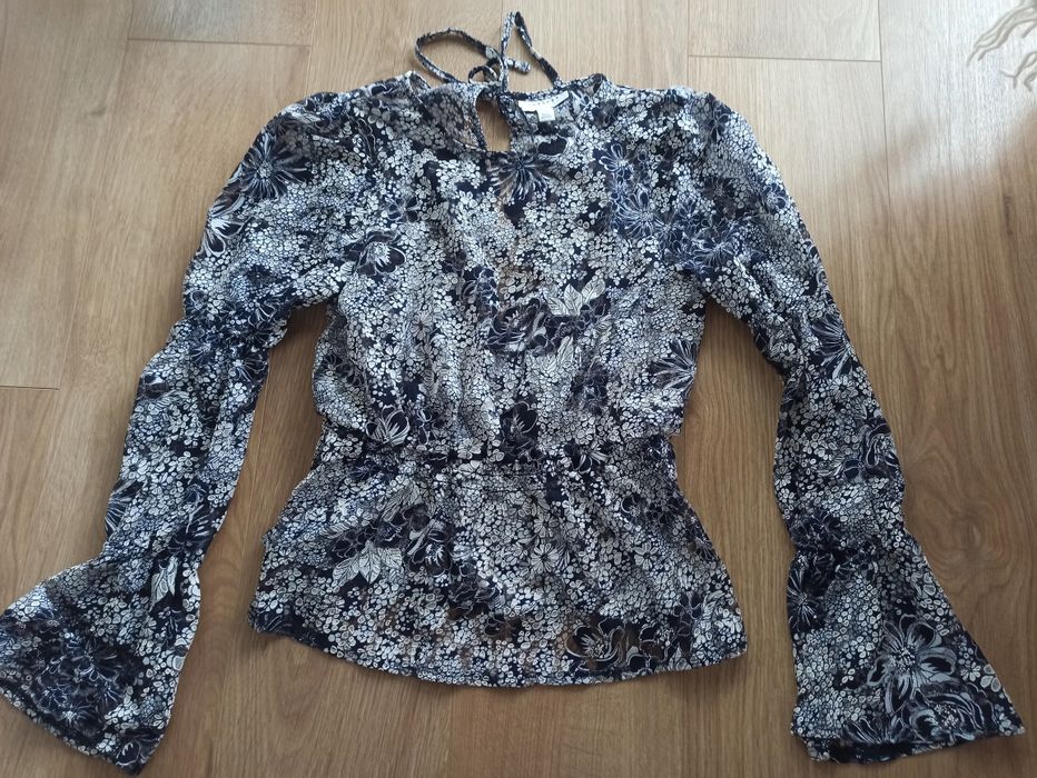 Topshop Bluzka Kwiaty Rozkloszowane Rękawy Dzwony Marszczona Talia M/3