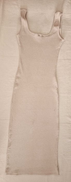 Sukienka midi obcisła prążki beżowa nude S