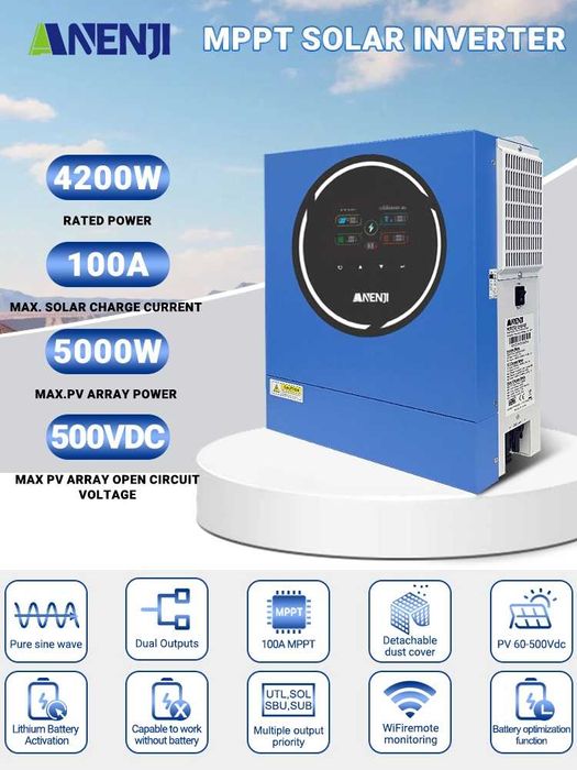 Гібридний інвертор Anenji 4.2кВт 24В MPPT 100A НОВИЙ ТИХИЙ та потужний
