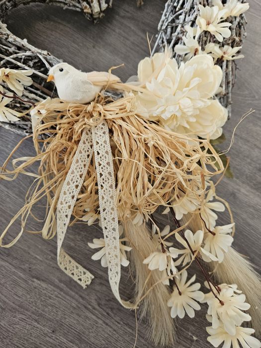 Wianek wiklinowy na drzwi. Ozdoba nad kominek, dekoracja boho