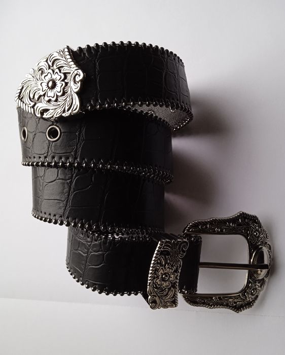 105cm czarny skórzany pasek do spodni w stylu gotyckim