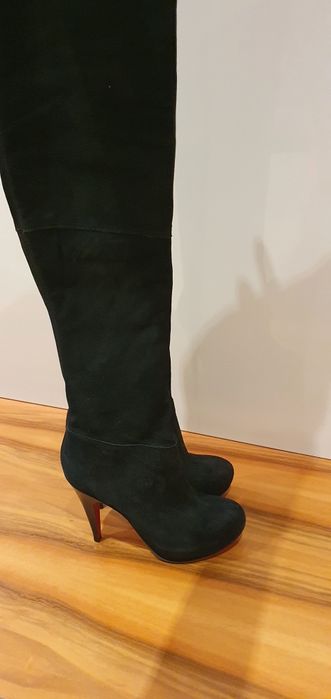 Kazar 37 kozaki muszkieterki do połowy uda, obcas czarne