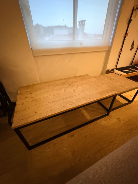 Conjunto de 3 mesas de apoio industriais em pinho e metal preto - Maisons du Monde (Long Island)