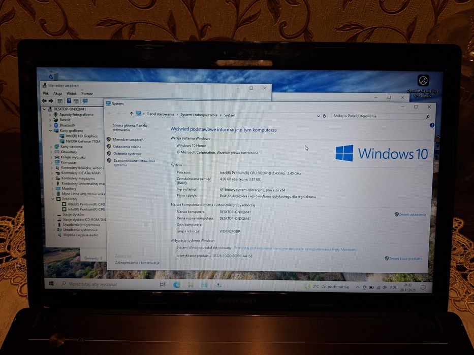 Laptop Lenovo G580 / Intel / Dysk SSD / Karta GeForce NVIDIA