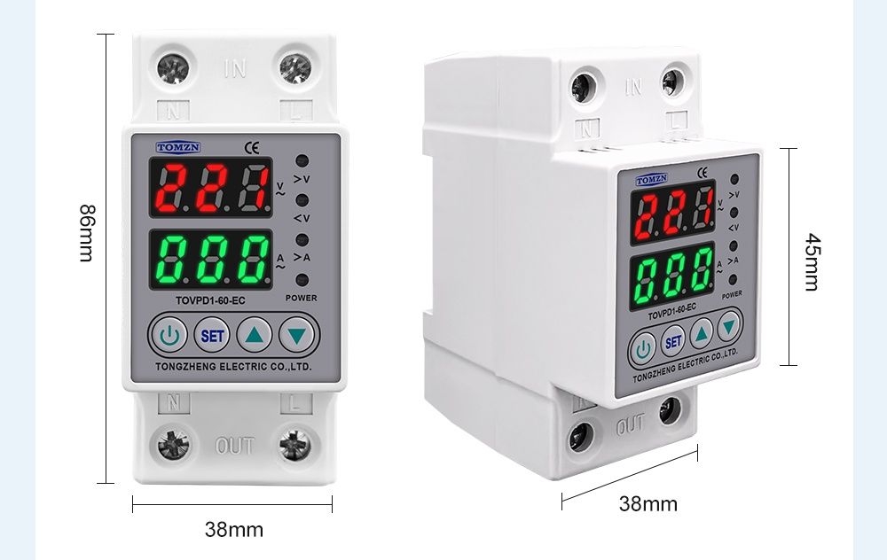 Реле захисту напруги та струму TOMZN TOVPD1-60-EC 60A(DIN-рейка)зоо