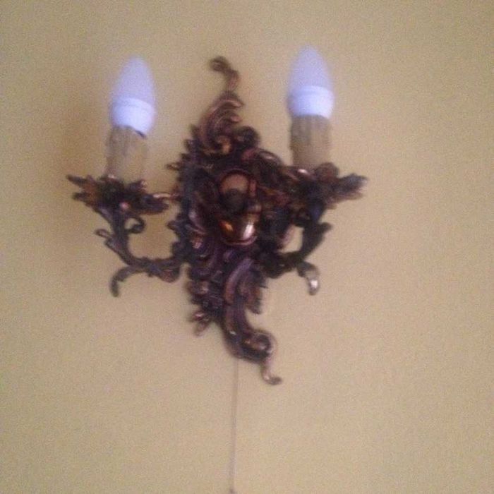 Żyrandol mosiężny/żeliwny (?) + kinkiet