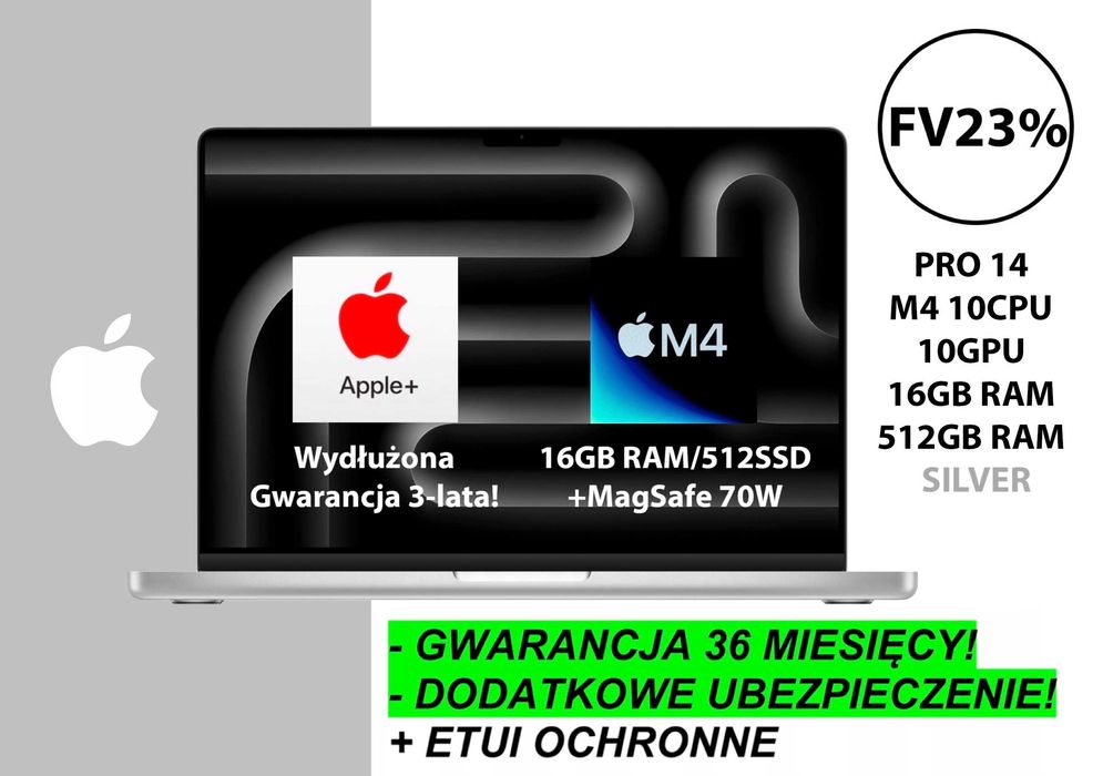 NOWY Apple MacBook Pro 14 M4 16GB RAM 512GB SILVER PL +GW-3LATA! FV23%