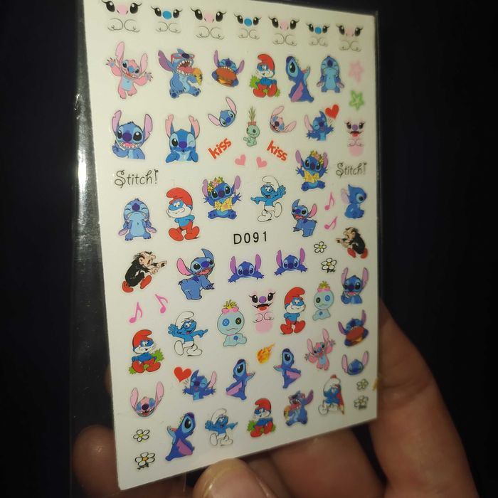 Мультяшные наклейки для ногтей. 3D слайдеры для маникюра Stitch. Стич
