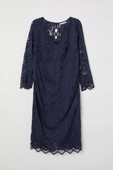 Elegancka wyjściowa granatowa koronkowa sukienka ciążowa HM H&M