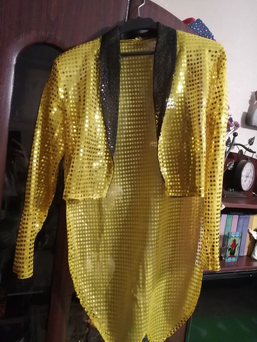 Фрак унисекс с золотыми паетками, маскарадный костюм