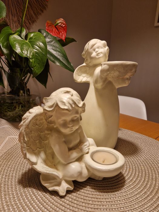 Aniołki figurki ceramiczne świeczniki 2 szt
