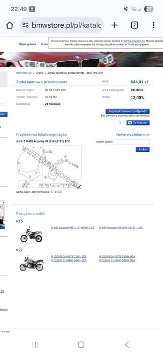 Orginalna szyba owiewka bmw r1200r