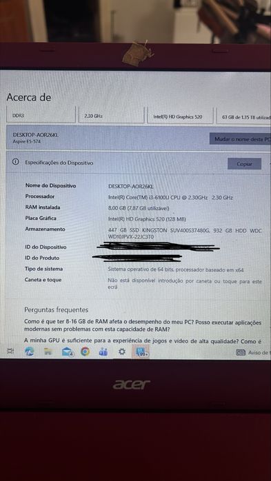 Notboock Acer 15 polegadas