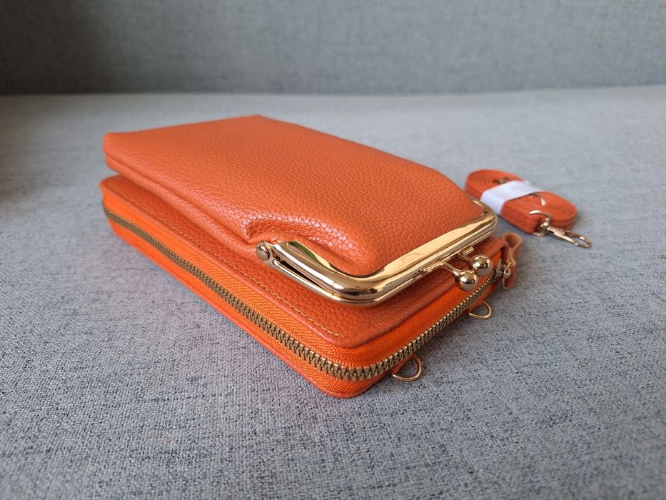 Mała mini torebka 2w1 portfel etui pomarańczowa nowa