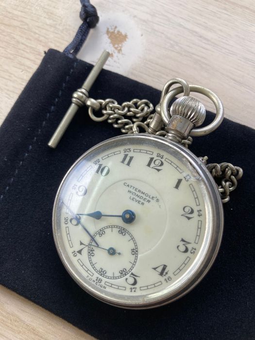 Relógio de bolso inglês antigo Cattermoles Wonder Lever corrente