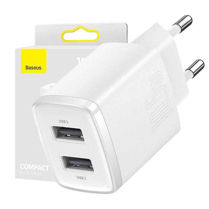 Baseus Compact Ładowarka Sieciowa 10,5W 2xUSB zdrowa dla baterii Wawa