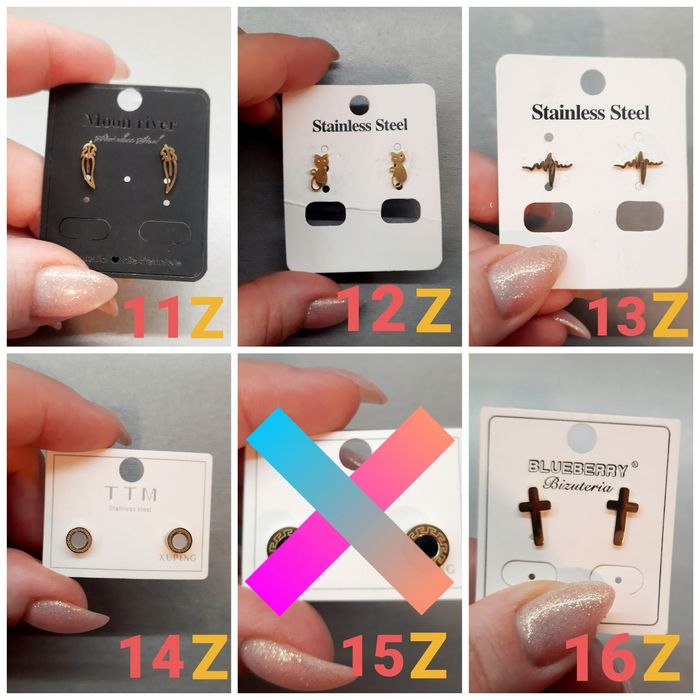Kolczyki sztyfty stal chirurgiczna 316L kolor złoty srebrny