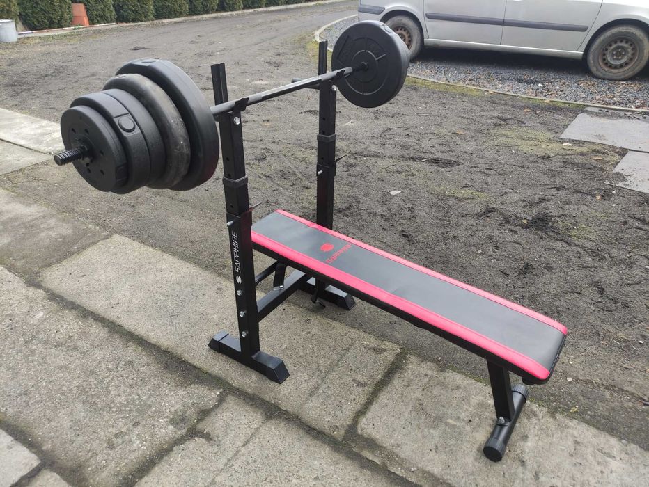 Ławka ławeczka składana do ćwiczeń plus gryf 48kg obciążenie siłownia