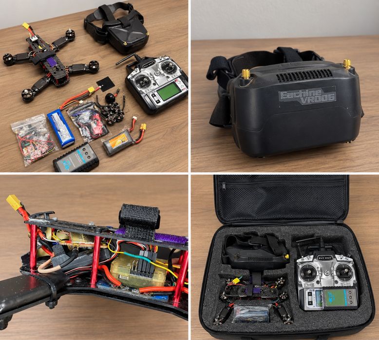 Dron FPV + gogle Eachine VR006 + aparatura + akcesoria – zestaw