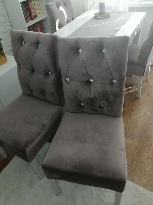 Stół rozkładany z krzesłami glamour 4 szt.