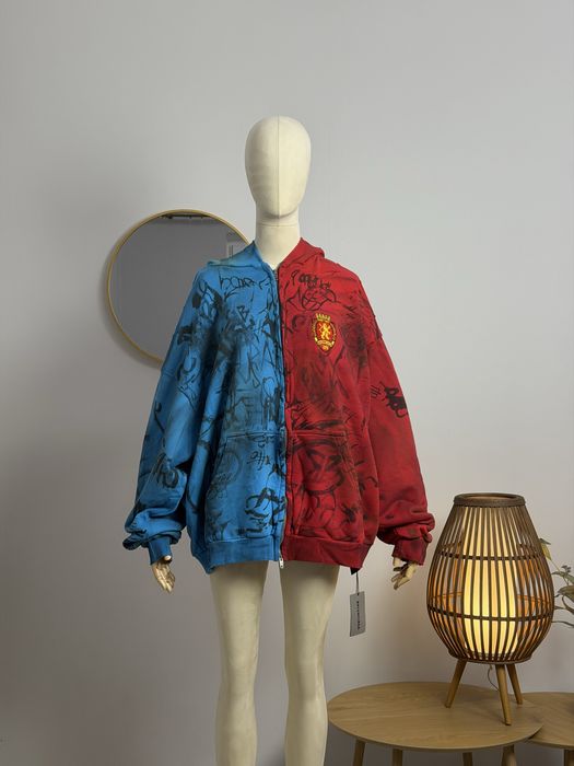 (S-XL) Зіп-худі Balenciaga Blue/Red Skater Zip-Up Hoodie.