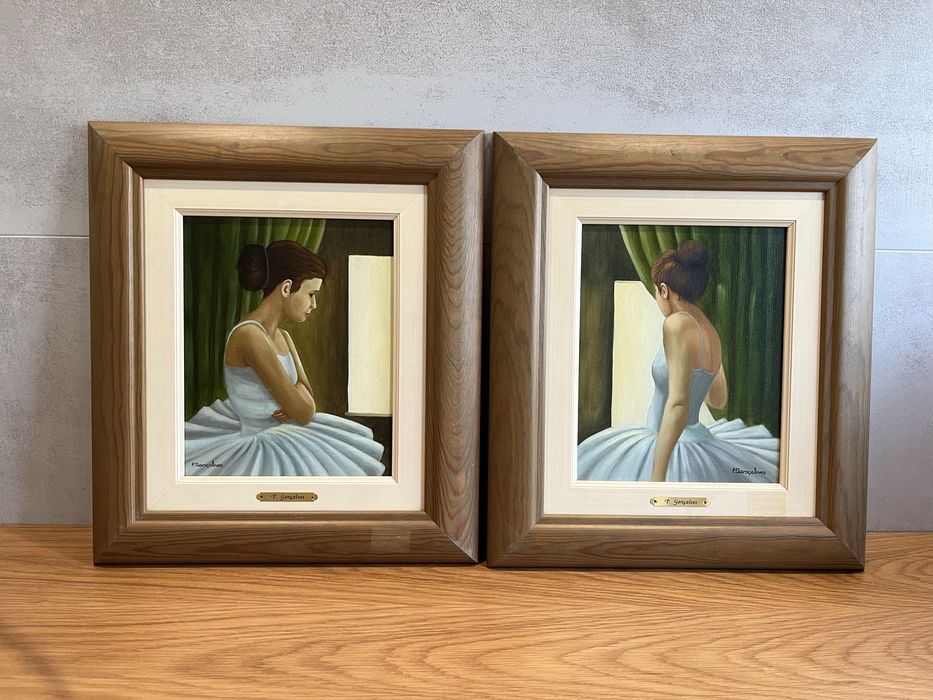 Par de quadros pintados à mão 43x38