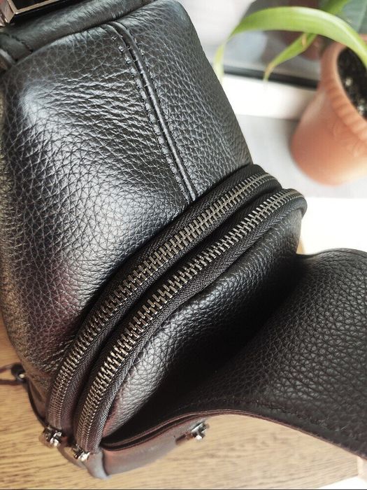 Сумка-Слинг мужская.   Натуральная кожа (Crazy Horse Leather). Черная.
