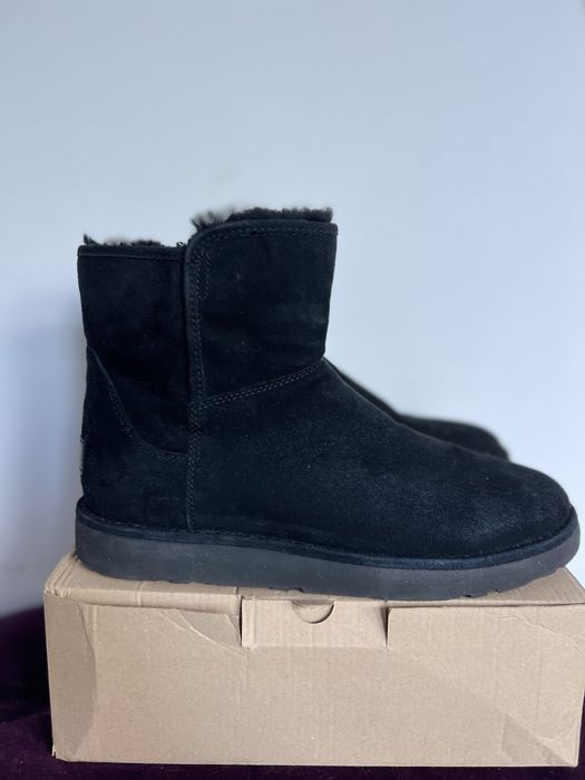 UGG Classic mini zip 39 czarne śniegowce kozaki zamsz kożuch skórzane