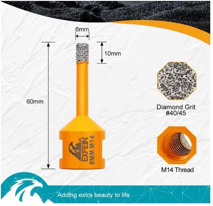 EXFEIN otwornica diamentowa do gresu 6mm M14 2 sztuki