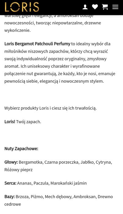 Perfumy Loris Niche Bergamot& Patchouli
