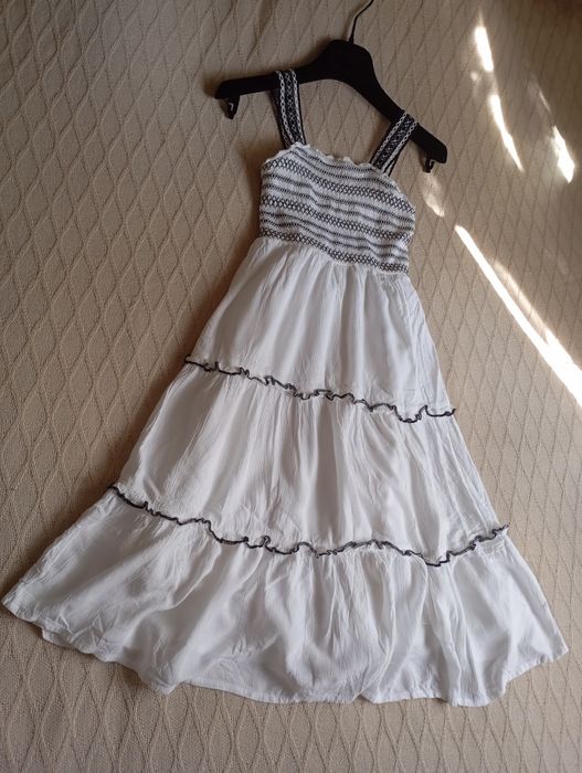 M&S 7-8L biała naturalna sukienka długa midi maxi