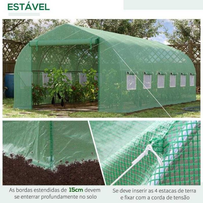Estufa de Túnel 5,95x3x2 m com 12 Janelas e Porta de Enrolar