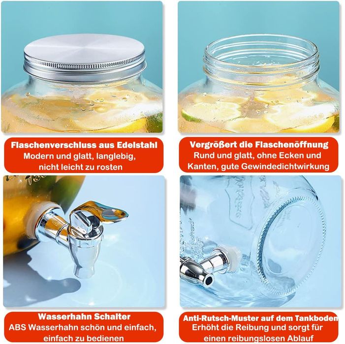 Duscdesp Dozownik do napojów 4 l, ze stojakiem z kranikiem i pokrywką