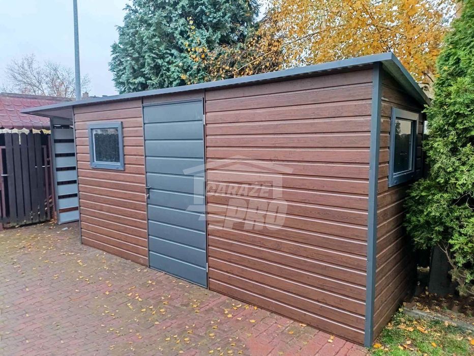 Schowek domek ogrodowy 5x1,5m + wiata 1,5m drzwi 2x okno dach  GP451