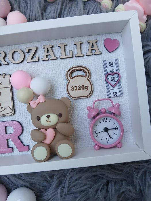 Metryczka ramka miś upominek na chrzciny prezent na chrzest