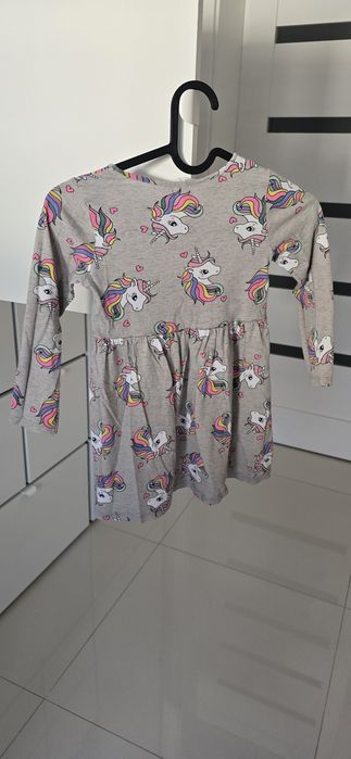 Sukienka szara h&m 110-116 jednorożec