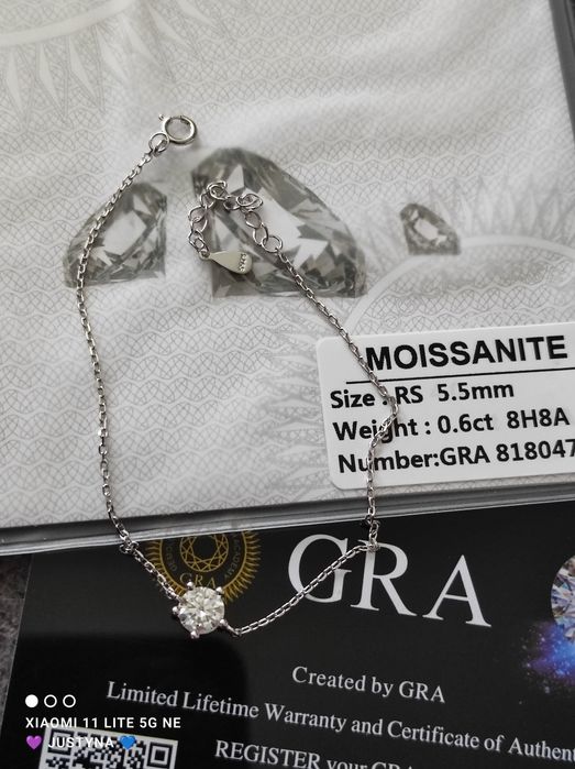 Nowa bransoletka z moissanitem 0.6ct z certyfikatem GRA - srebro 925