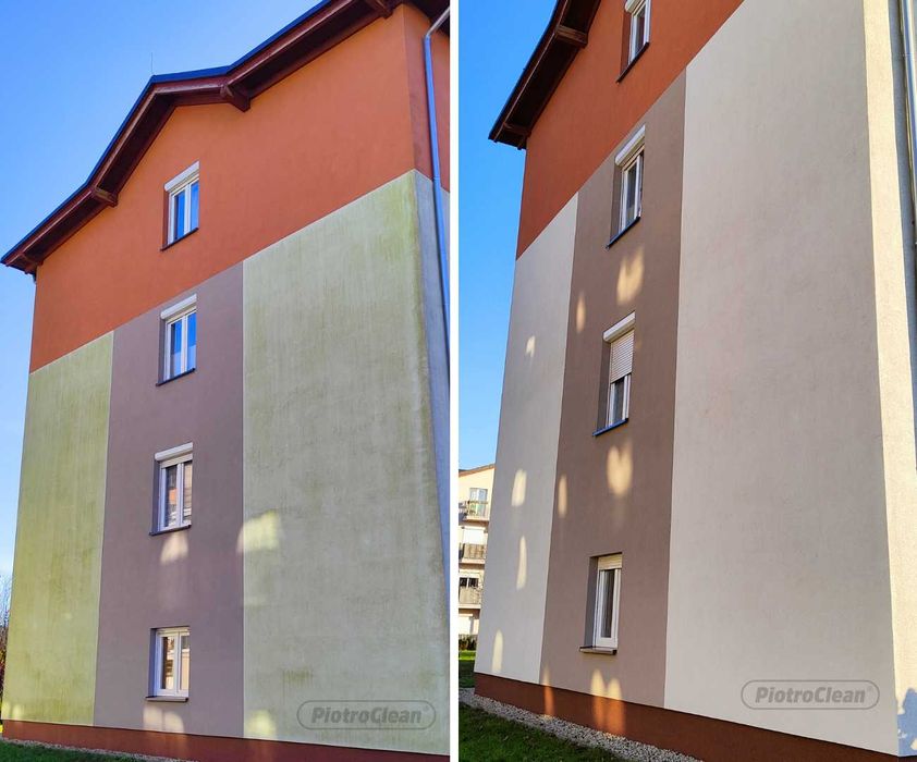 Usługi mycia ciśnieniowego: bruk, elewacja, dach. Mycie paneli PV.