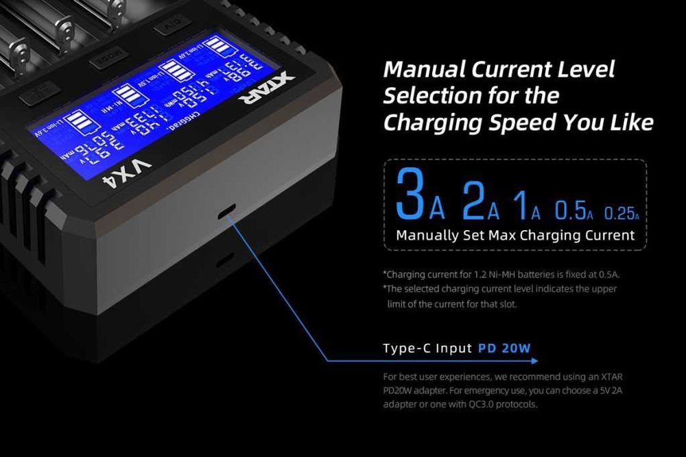 XTAR VX4 Зарядний пристрій Гарантія Li-ion 1.5V 3.7V NiMH 1.2V LiFePO4