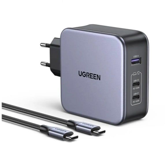 Мережевий зарядний пристрій Ugreen 140W USB C GaN PD 3.1 Grey (CD289)