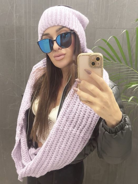 Liliowy komplet z welny merino damski