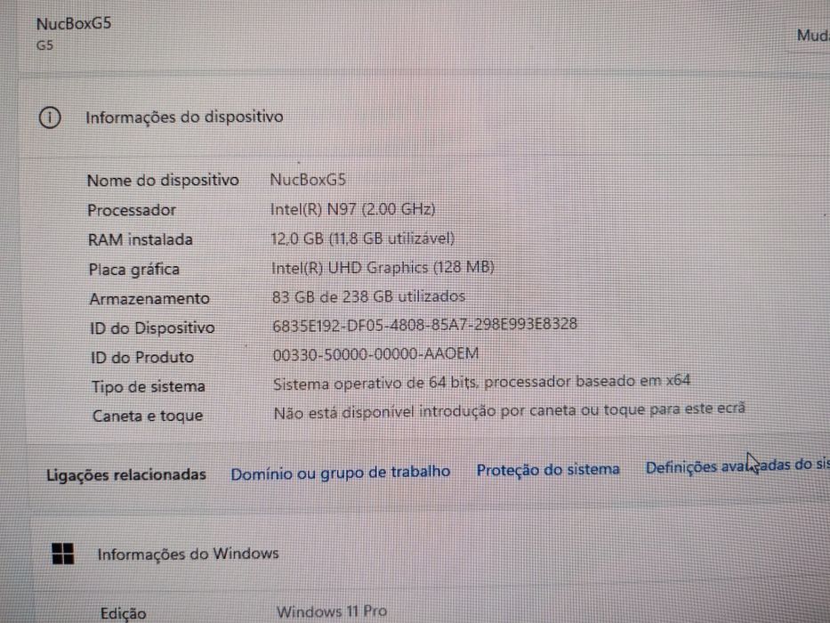 Mini PC GMKtec Nucbox G5 + Monitor HP 233+ Rato + Teclado