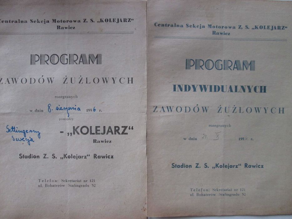 Programy Żużlowe Rawicz 1954/59 Wrocław Gniezno Łódż Rzeszów Warszawa