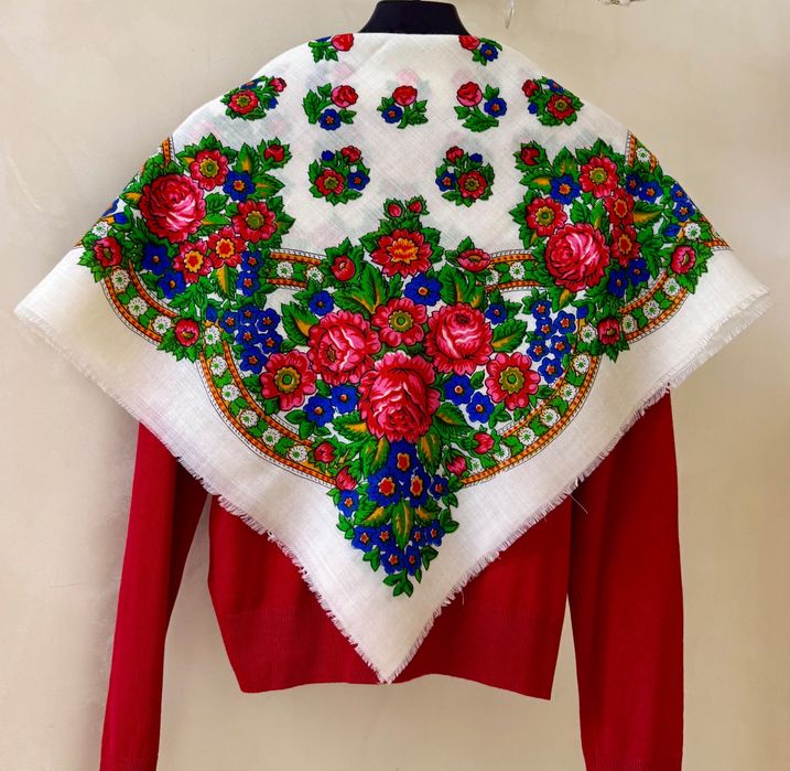 Українська хустка в квіти з вовни вінтажна велика шерстяной платок