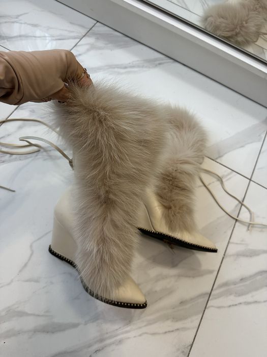 Ice queen design buty z lisem futrem naturlanym