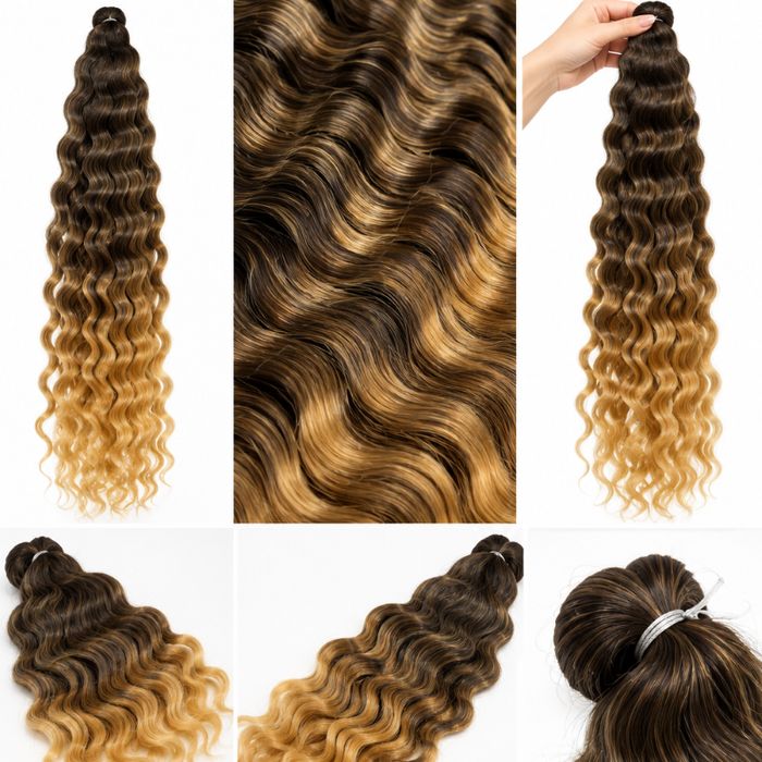 Włosy syntetyczne do warkoczy Boho ombre brąz blond falowane 22 "