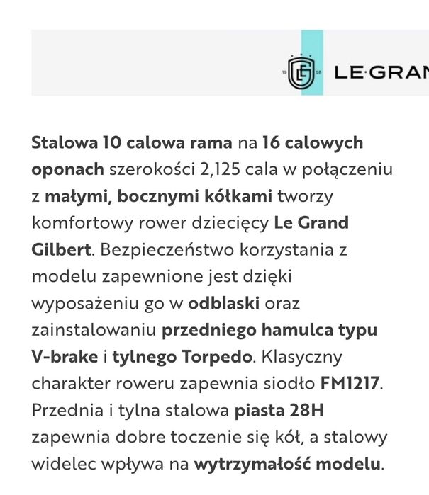 Rower dziecięcy Le Grand Gilbert 16 cali