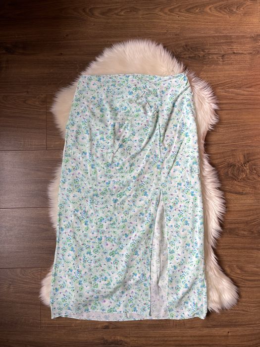 Primark spódnica midi z wiskozy zielona miętowa w kwiatki 38 M